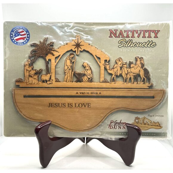 P. Graham Dunn Nativity Silhouette 9.25” x 3.25” x 2.75” Jesus Is Love Christmas - Picture 2 of 5